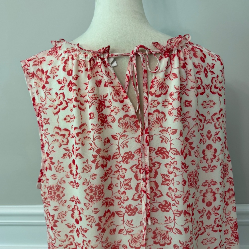 Sophie Max Floral Cottagecore Toile Ruffle Neck Sleeveless Blouse Top XL - Picture 6 of 10